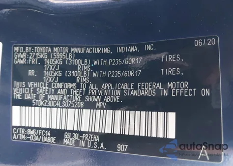 2020 Toyota Sienna Le z USA, uszkodzony, nr VIN 5TDKZ3DC4LS075208